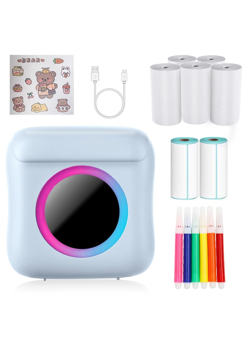 Y&D SYOSI Portable Mini Printer, Thermal Printer Bluetooth Photo Inkless Pocket with 7 Rolls of Paper for Picture/Label/Memo/Receipt (Blue) - Image 1