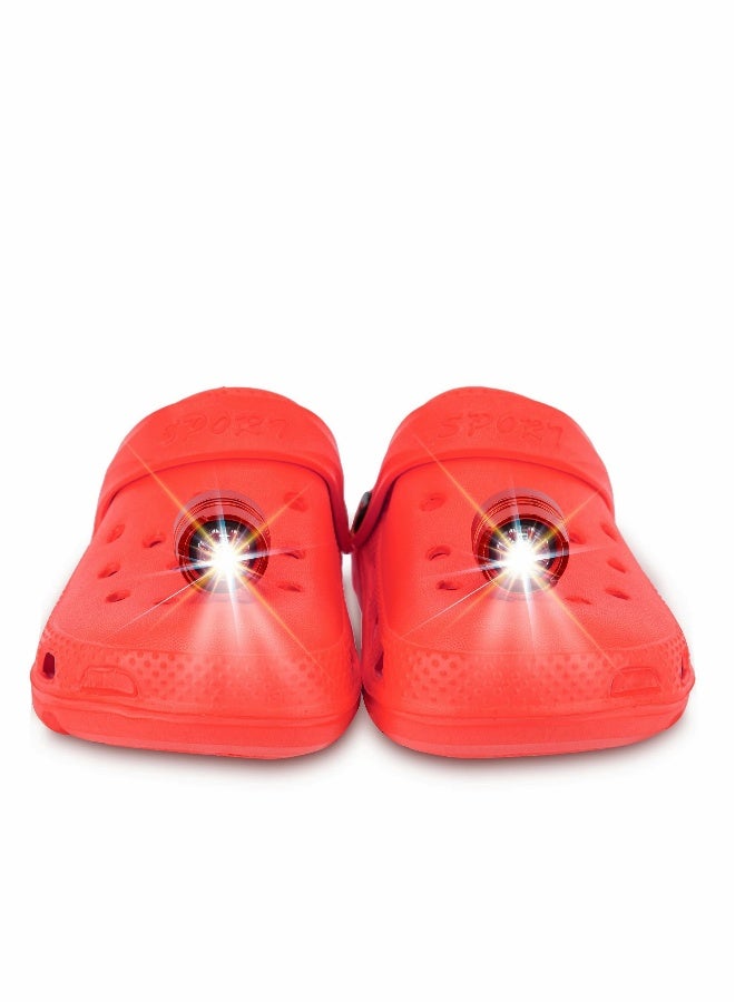 Lights for Shoes 2pcs, Lights Flashlights Attachment for Shoe Charm Accessories for Kids Boys Men Women Shoes, Clip on Clog Headlights Lights Flashlights for Clog Shoe, Red - Image 1