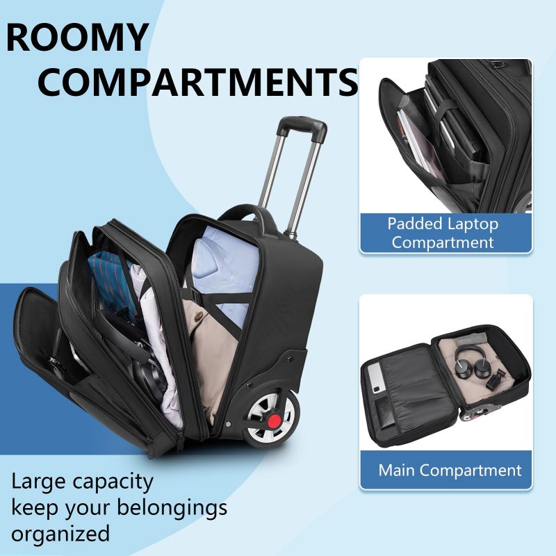 MATEIN Rolling Briefcase for Men, Large Rolling Laptop Bag with Big Wheels Fits 17.3 Inch Notebook for Travel Office Work, Water Resistant Roller Computer Case College Teacher Luggage Suitcase, Black - Image 5