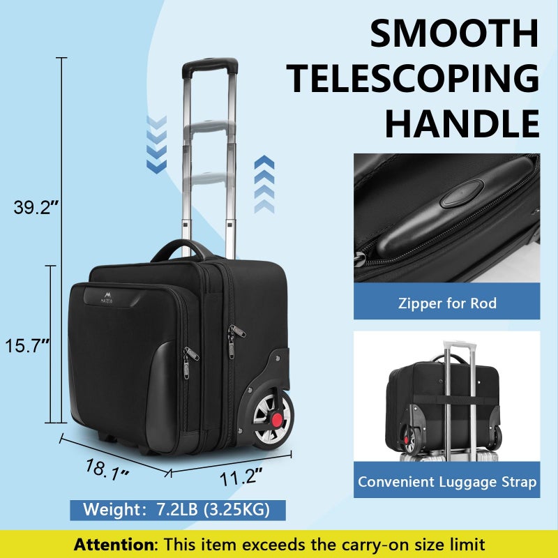 MATEIN Rolling Briefcase for Men, Large Rolling Laptop Bag with Big Wheels Fits 17.3 Inch Notebook for Travel Office Work, Water Resistant Roller Computer Case College Teacher Luggage Suitcase, Black - Image 4