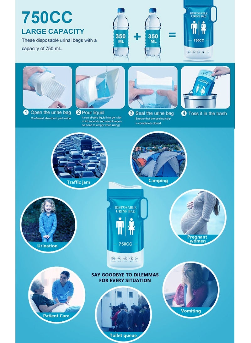 Gasin Disposable Urine Bags 750ML Large Capacity Camping Pee Bags, Unisex Urinals Vomit Bags for Travel Urinal Toilet Traffic Jam Emergency Portable Toilet Bee Bag for Men Women Kids Patient(12 Pack)  - Image 2
