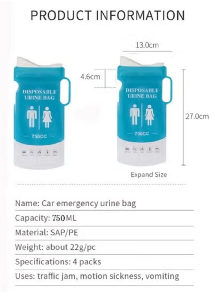 Gasin Disposable Urine Bags 750ML Large Capacity Camping Pee Bags, Unisex Urinals Vomit Bags for Travel Urinal Toilet Traffic Jam Emergency Portable Toilet Bee Bag for Men Women Kids Patient(12 Pack)  - Image 5