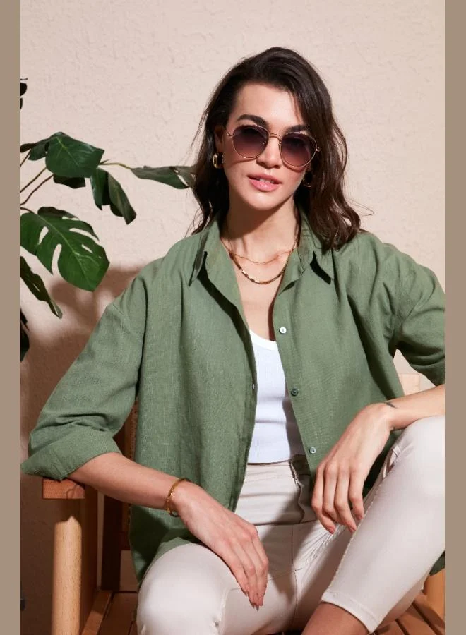 Lela Lela Cotton Regular Fit Long Sleeve Plain Shirt Women's SHIRT CF25S168305