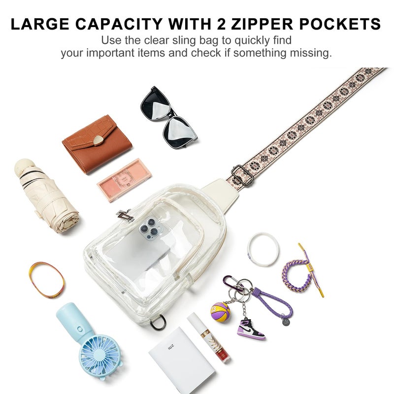 LATMAP Clear Bag for Stadium Events, Clear Purse for Women Stadium Crossbody Bag, Transparent Backpack for Concerts Sports-Beige - Image 3