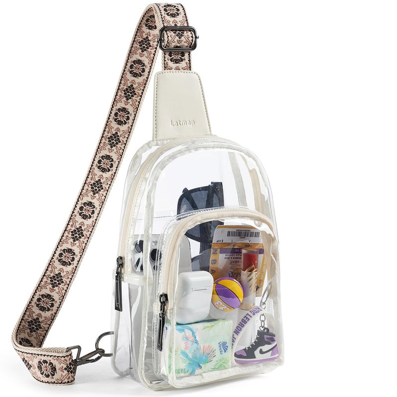 LATMAP Clear Bag for Stadium Events, Clear Purse for Women Stadium Crossbody Bag, Transparent Backpack for Concerts Sports-Beige - Image 1