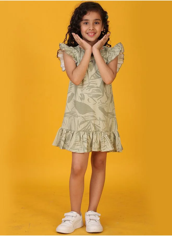 انثريلو Anthrilo Floral Print Ruffled Sleeve Mini Dress