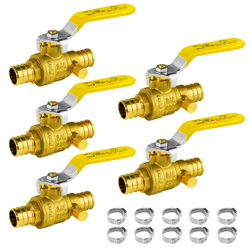 WiseWater 34 Inch PEX Shut off Ball Valve with Drain Brass Plumbing Fitting Full Port Water Shut off Valve 5pack UPC Certified - Image 2