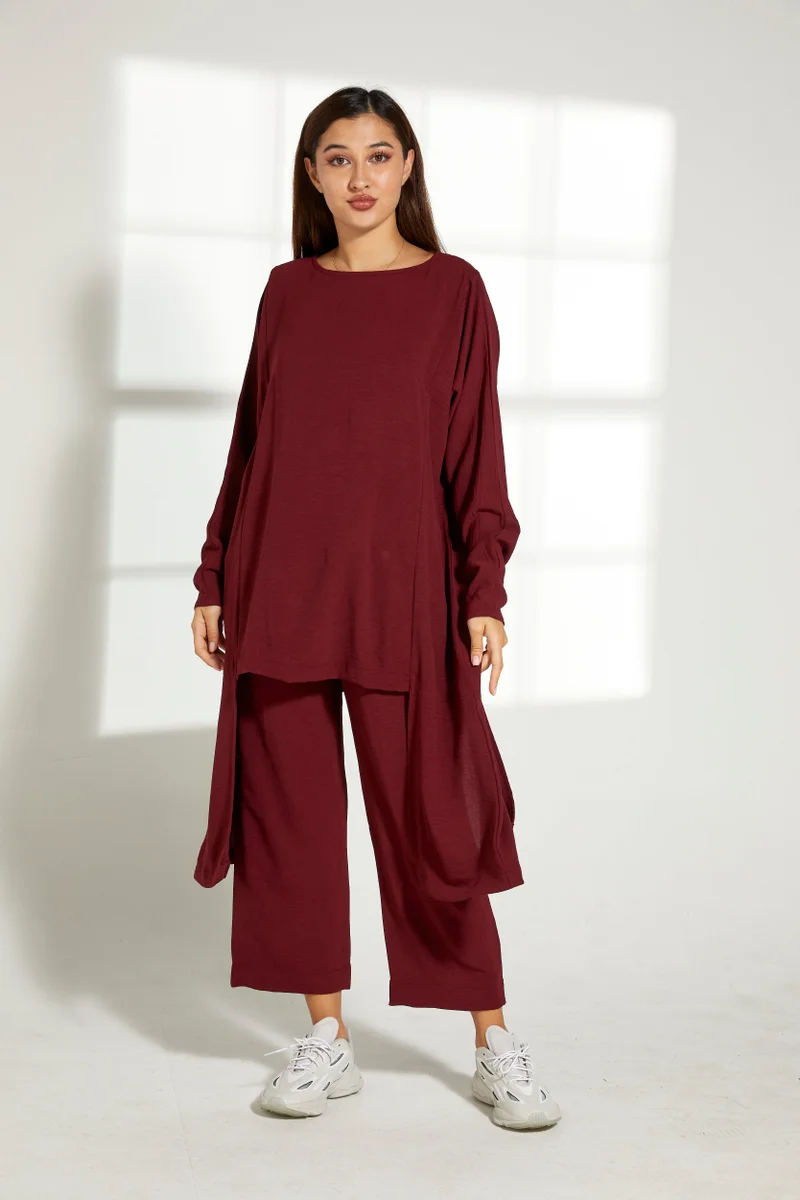 Moistreet Asymmetric Boat Neck Top & Pants Set
