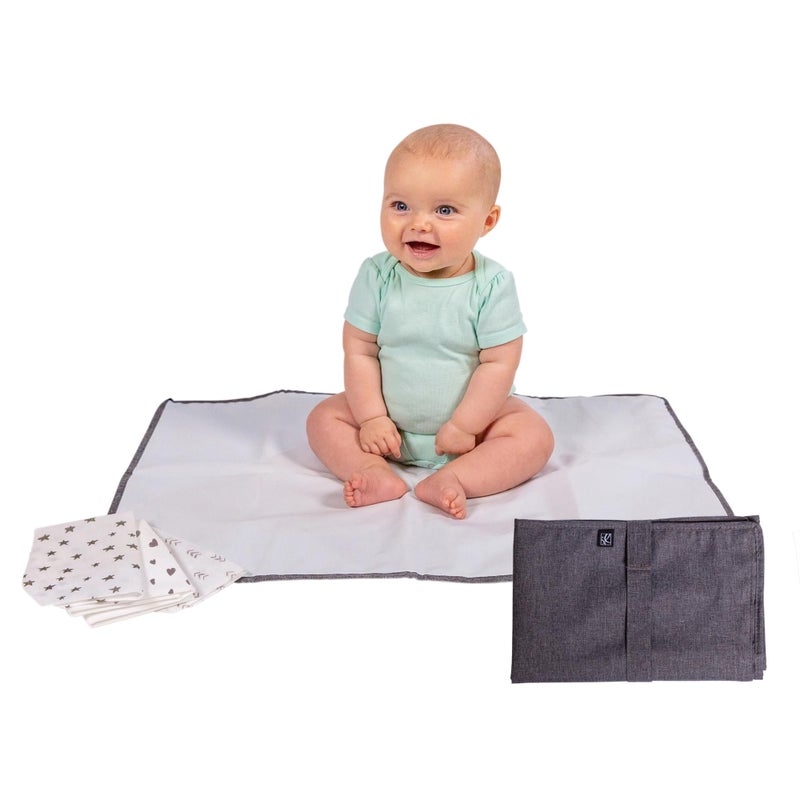 J.L. Childress Healthy Habits Portable Changing Pad Bundle for Babies - Wipeable Diaper Changing Mat for Travel + 3 Disposable Changing Pads, Baby Accessory Essentials, Foldable & Compact - Grey - Image 1