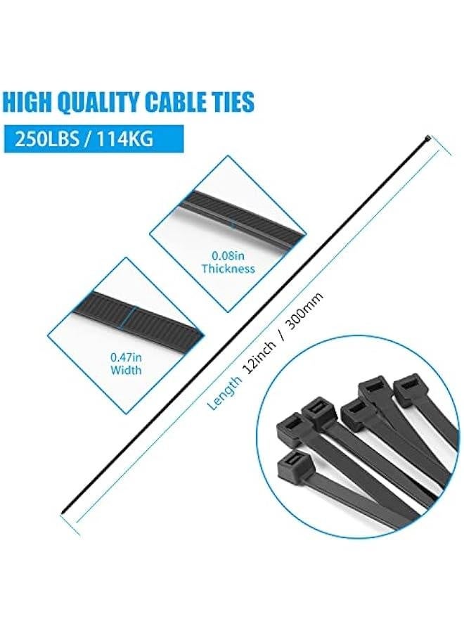 12 inch Black Zip Ties Heavy Duty 80 PCS, 120 LBS Ultra Exclusive Strong Plastic Wire Ties, Large Cable Ties Extra Long Tie Wraps, Indoor and Outdoor UV Resistant  - Image 3
