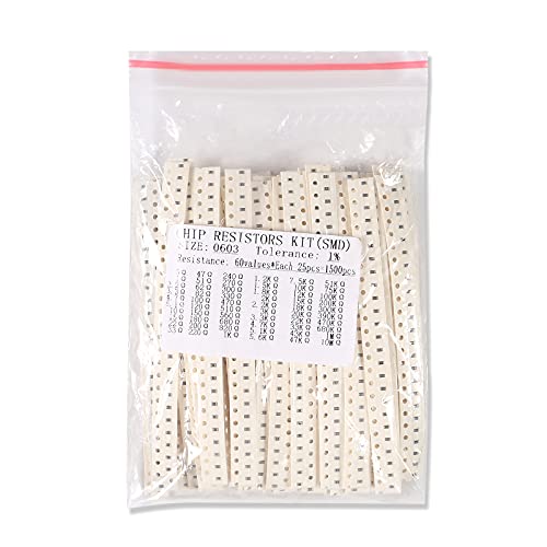 AEDIKO 1500pcs 0603 SMD Capacitor 0603 Chip Resistor Assortment Kit 1% 1/10W 0.1W 0 ohm-10M ohm Resistors Assorted 60 Value - Image 4