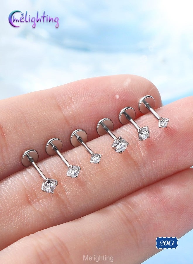Melighting 20g Nose Studs Piercing Set Surgical Steel 316L, Threadless Push in Nose Rings, 2/2.5/3 mm CZ Top Threadless Labret Lip Helix Cartilage Tragus Conch Earrings Pack for Women 8 mm - Image 2