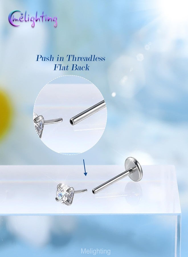 Melighting 20g Nose Studs Piercing Set Surgical Steel 316L, Threadless Push in Nose Rings, 2/2.5/3 mm CZ Top Threadless Labret Lip Helix Cartilage Tragus Conch Earrings Pack for Women 8 mm - Image 3