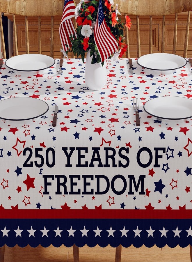 Siilues 4th of July Tablecloth Rectangle 60x84 Inch, 250 Anniversary USA Merchandise Patriotic Decorations Washable America Memorial Day 250 Years Freedom Table Cloth Waterproof Scalloped Edge Table Cover - Image 2