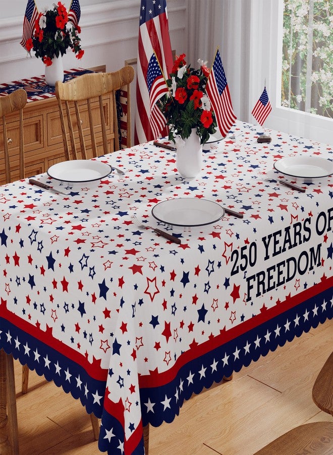 Siilues 4th of July Tablecloth Rectangle 60x84 Inch, 250 Anniversary USA Merchandise Patriotic Decorations Washable America Memorial Day 250 Years Freedom Table Cloth Waterproof Scalloped Edge Table Cover - Image 1