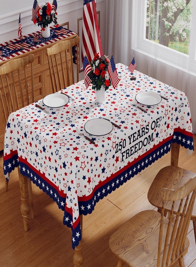 Siilues 4th of July Tablecloth Rectangle 60x84 Inch, 250 Anniversary USA Merchandise Patriotic Decorations Washable America Memorial Day 250 Years Freedom Table Cloth Waterproof Scalloped Edge Table Cover - Image 3