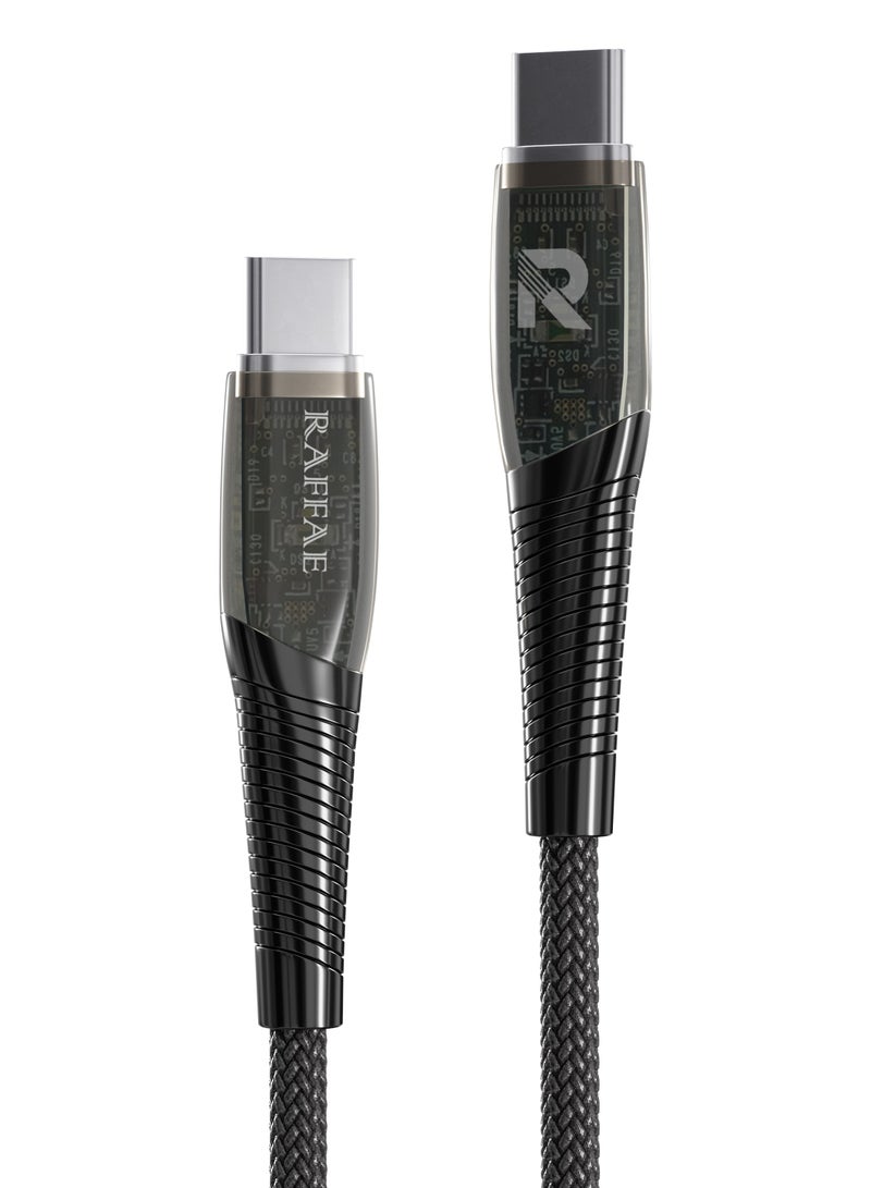 RAFFAE 60W PD Transparent Fast Charging USB Type C to USB Type C Cable 1M for iphone 15/15 Plus/15 Pro/15 Pro Max, Samsung, OnePlus, Huawei - Image 1
