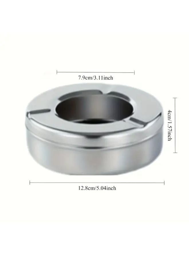 Large Size Silver Stainless Steel Ashtray With Lid Durable For KTVs Restaurants Internet Cafes - Image 1