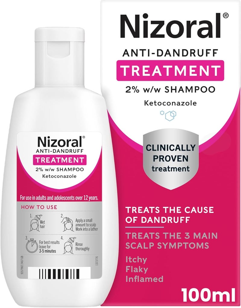 Nizoral AntiDandruff Treatment Shampoo Treats and Prevents Dandruff Clinically Proven to Control Itchy Flaky Scalps Contains Ketoconazole 1 x 100ml