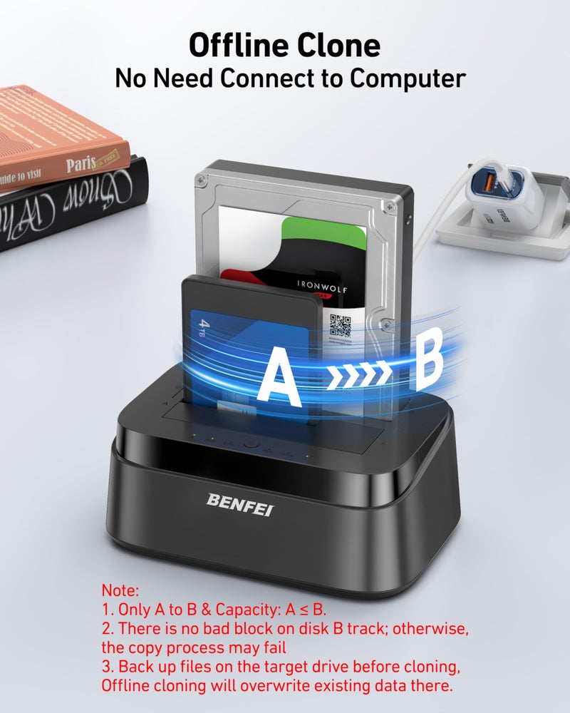 Benfei محطة توصيل القرص الصلب BENFEI مع وظيفة النسخ الاحتياطي غير المتصل UASP، قاعدة مزدوجة USB C لقرص HDD SSD بحجم 2.5/3.5 بوصة، تصل إلى 5Gbps | تركيب بدون أدوات - Image 3