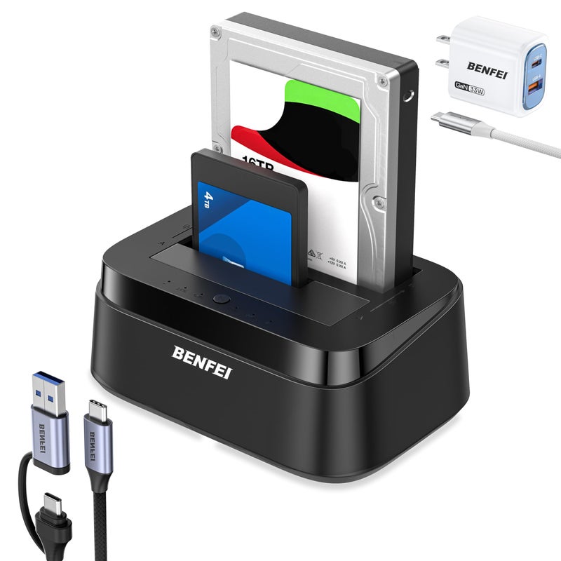 Benfei محطة توصيل القرص الصلب BENFEI مع وظيفة النسخ الاحتياطي غير المتصل UASP، قاعدة مزدوجة USB C لقرص HDD SSD بحجم 2.5/3.5 بوصة، تصل إلى 5Gbps | تركيب بدون أدوات - Image 1