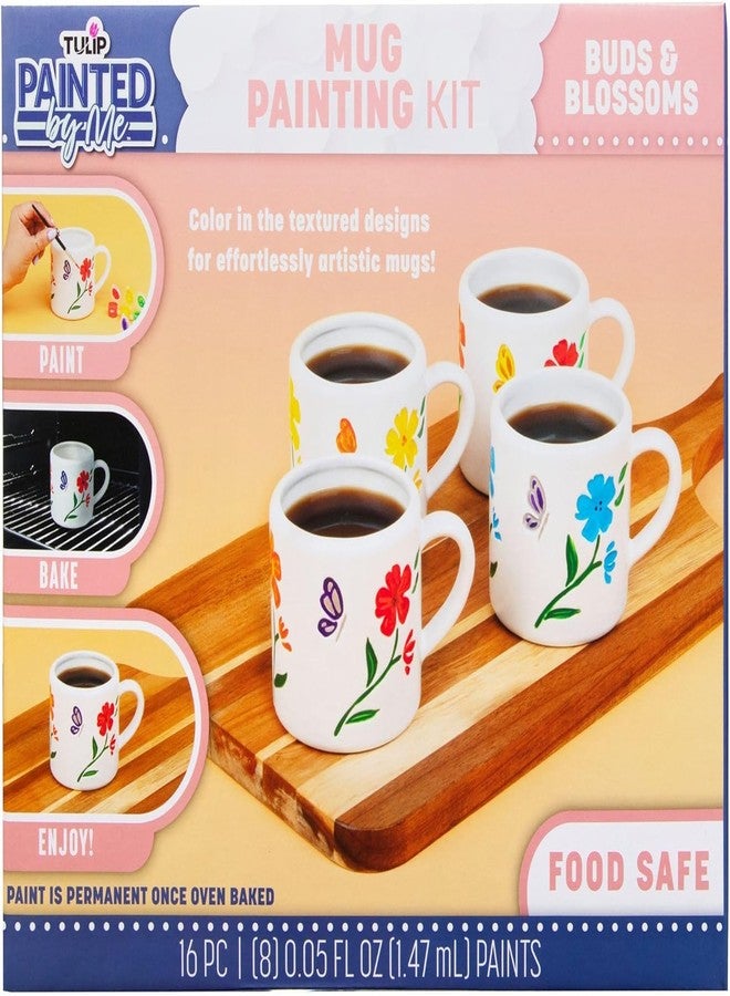 TULIP Painted by Me Paint Oven Bake Ceramic 4 Mug Set with Flower Designs, All You Need for Easy Family Craft Kit, Includes 4 Mugs, 8 Rainbow Paints, 4 Brushes, Ceramic Studio Quality Oven Bake - Image 1