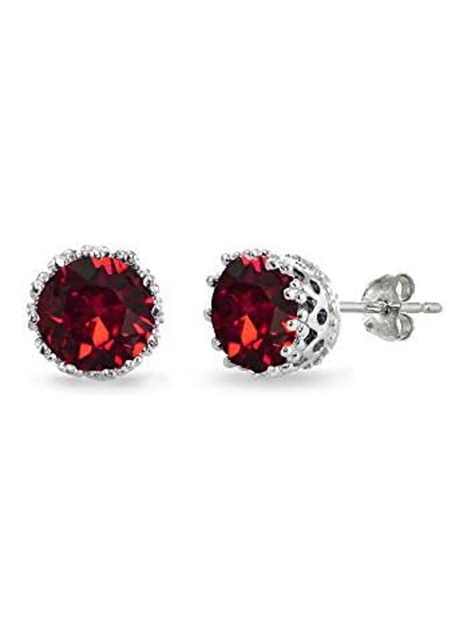 Generic 6mm Round-Cut Crystal Crown Stud Earrings in Polished Sterling Silver  - Image 1