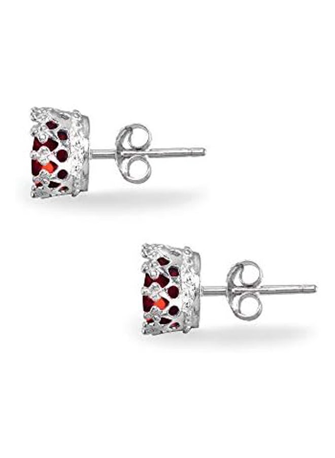 Generic 6mm Round-Cut Crystal Crown Stud Earrings in Polished Sterling Silver  - Image 2