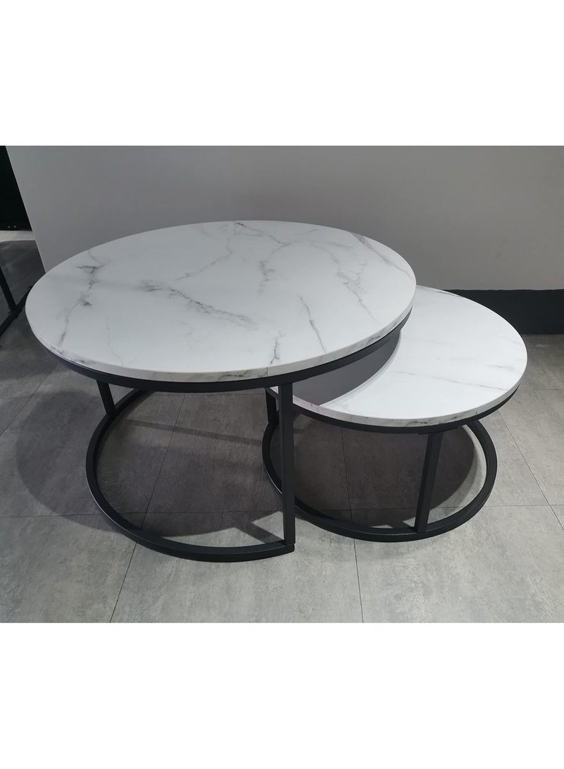 DubaiGallery طقم طاولات قهوة من 2، طاولة غرفة معيشة دائرية، طاولة غرفة معيشة ذهبية، طاولة قهوة رخامية ذهبية لغرفة المعيشة وغرف النوم، طاولات قهوة، طاولات قهوة لغرفة المعيشة، أثاث منزلي - Image 4