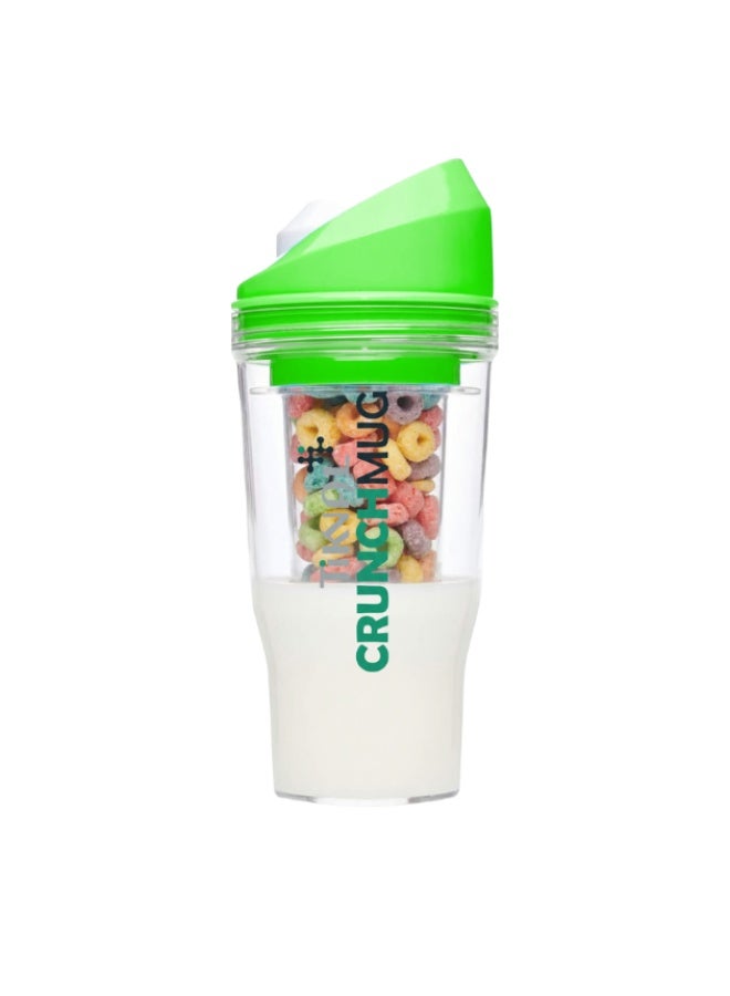 TIKNAL Crunch Mug Portable Breakfast Cup – For Cereal and Milk On-the-Go, Keeps Crunch Fresh, 12 oz Capacity – Practical XL Size for Morning Commutes and Travel - Green - Image 1