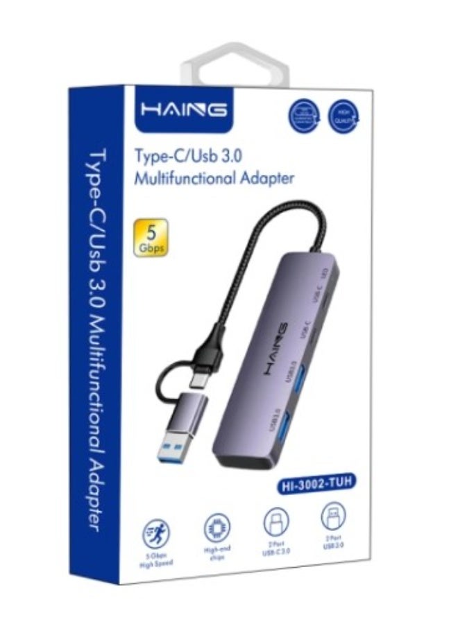 Haing 4 IN 1 USB 3.0/TYPE-C HUB 2USB+2 YTYPE C PORT - Image 1