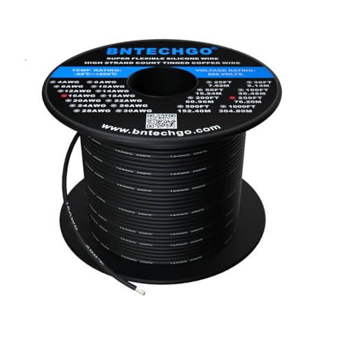 BNTECHGO 16 Gauge Silicone Wire Spool 250 ft Black Flexible 16 AWG Stranded Tinned Copper Wire - Image 1
