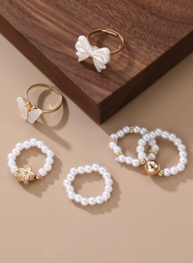 تايك تو Pack of 6 - White Pearl Rings