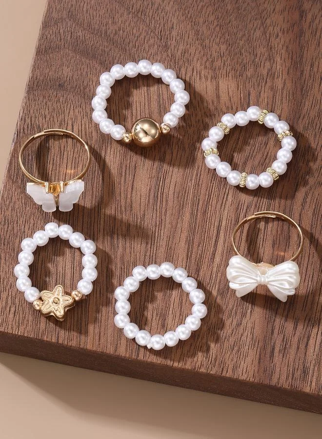 تايك تو Pack of 6 - White Pearl Rings