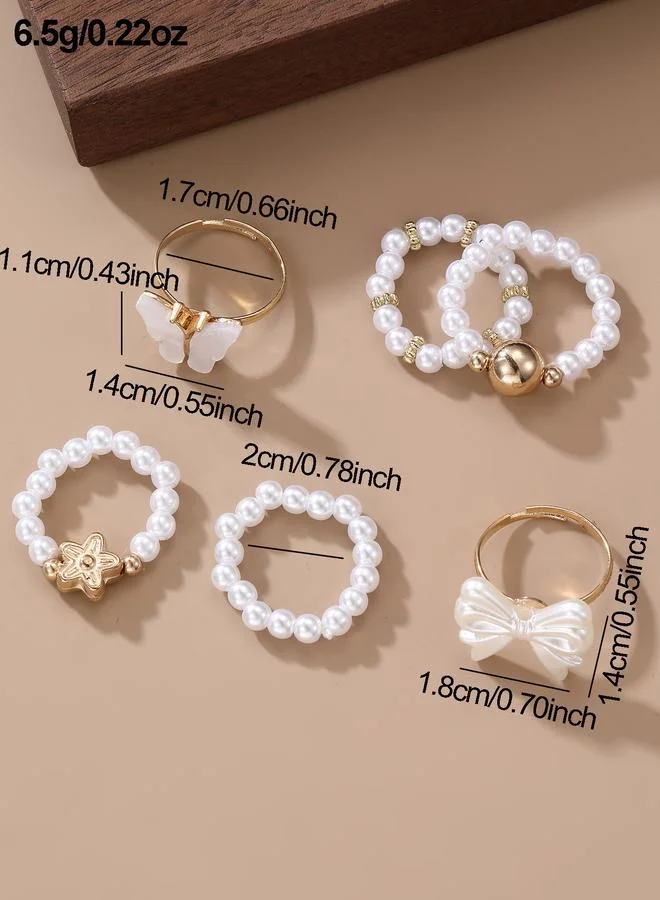 Take Two  Pack of 6 - White Pearl Rings for Women | Best Price UAE
