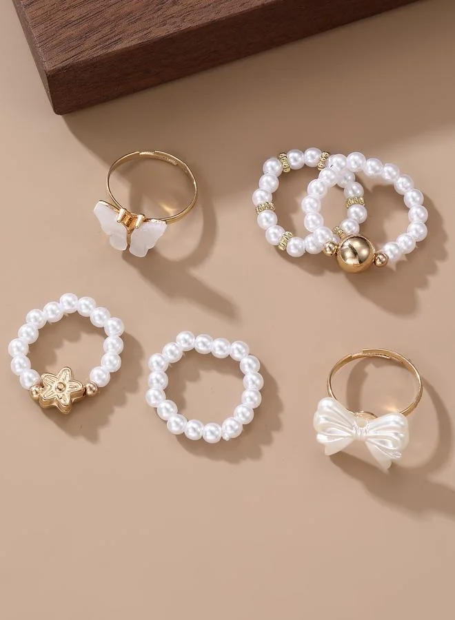 Take Two  Pack of 6 - White Pearl Rings for Women | Best Price UAE