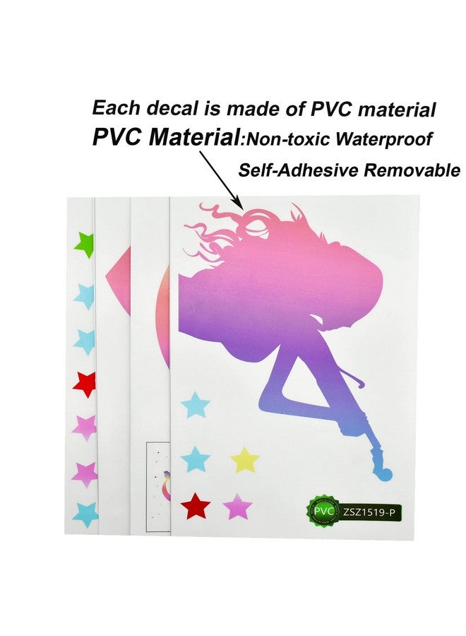 Maydahui ملصقات جدارية لتمثال حورية البحر العملاقة ملصقات فينيل ملونة لحورية البحر والنجوم والقمر (50 × 50 بوصة) قابلة للإزالة واللصق مقاومة للماء زينة ظلية لغرفة نوم الفتيات الصغيرات والحمام وقاعة الموسيقى والحضانة - Image 5