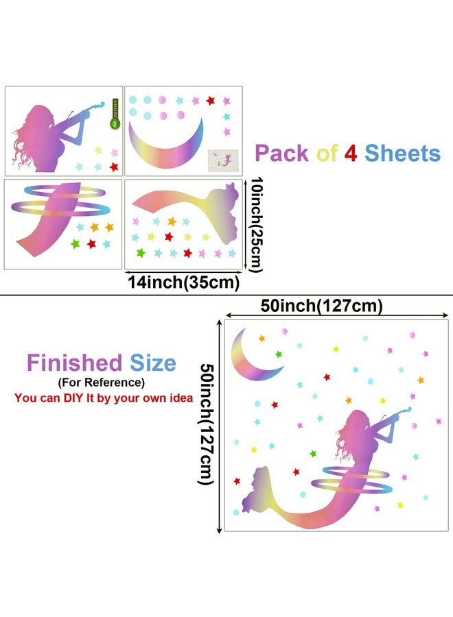 Maydahui ملصقات جدارية لتمثال حورية البحر العملاقة ملصقات فينيل ملونة لحورية البحر والنجوم والقمر (50 × 50 بوصة) قابلة للإزالة واللصق مقاومة للماء زينة ظلية لغرفة نوم الفتيات الصغيرات والحمام وقاعة الموسيقى والحضانة - Image 3