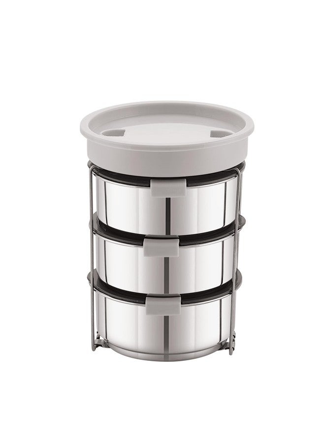 Varmora Hot & Smart Lunch Box Set, Steel Tiffin Box for Office - 3 * 350ml & 1 * 200ml Containers with Insulated Box (Grey) - Image 5