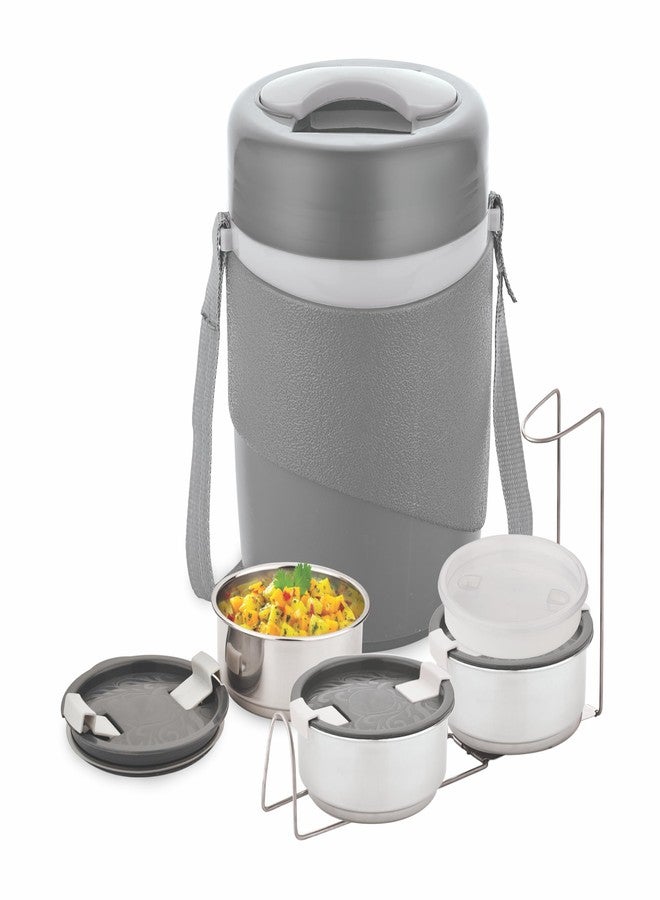 Varmora Hot & Smart Lunch Box Set, Steel Tiffin Box for Office - 3 * 350ml & 1 * 200ml Containers with Insulated Box (Grey) - Image 4