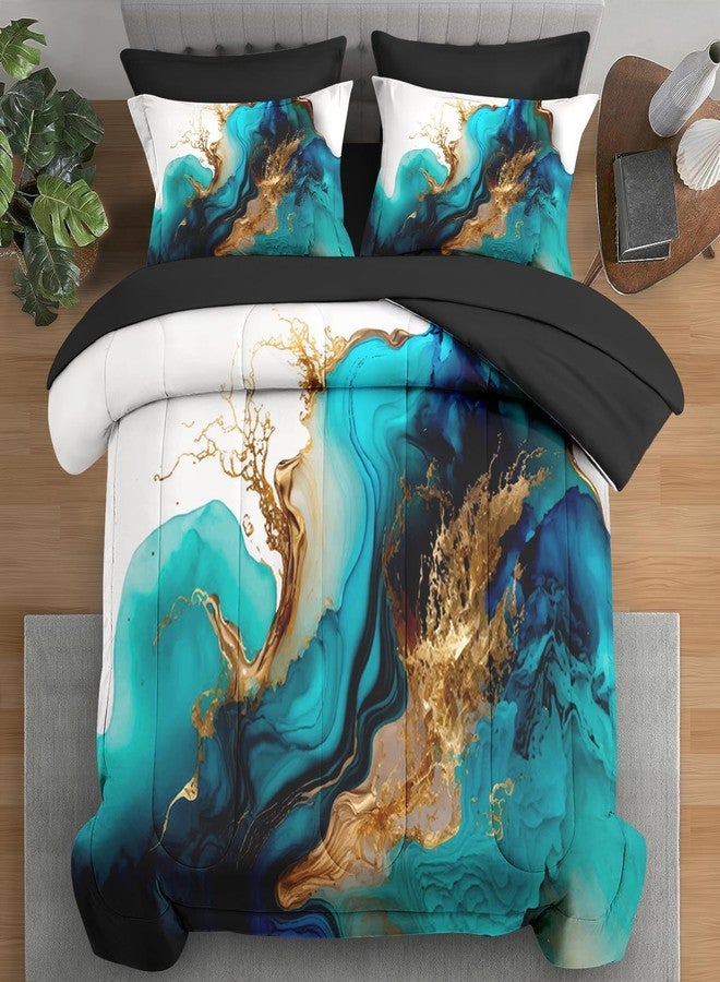 Pamnest Comforter Set Queen Size, Mint Green Marble Gold 7 Pcs Bedding for Kids and Adults, Teal Turquoise Blue Bed Sheet Sets with Fitted Sheet 2 Pillowcase & 2 Sham for Bedroom Bed Decor - Image 1