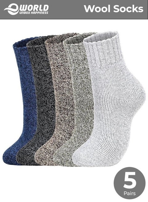 5 Pairs Wool Socks for Men and Women, Super Soft, Warm and Cozy Thick Knit Crew Socks with Terry-Loop Cushioning, Ideal for Cold Weather, Hiking and Outdoor Activities, Perfect Gift for Winter