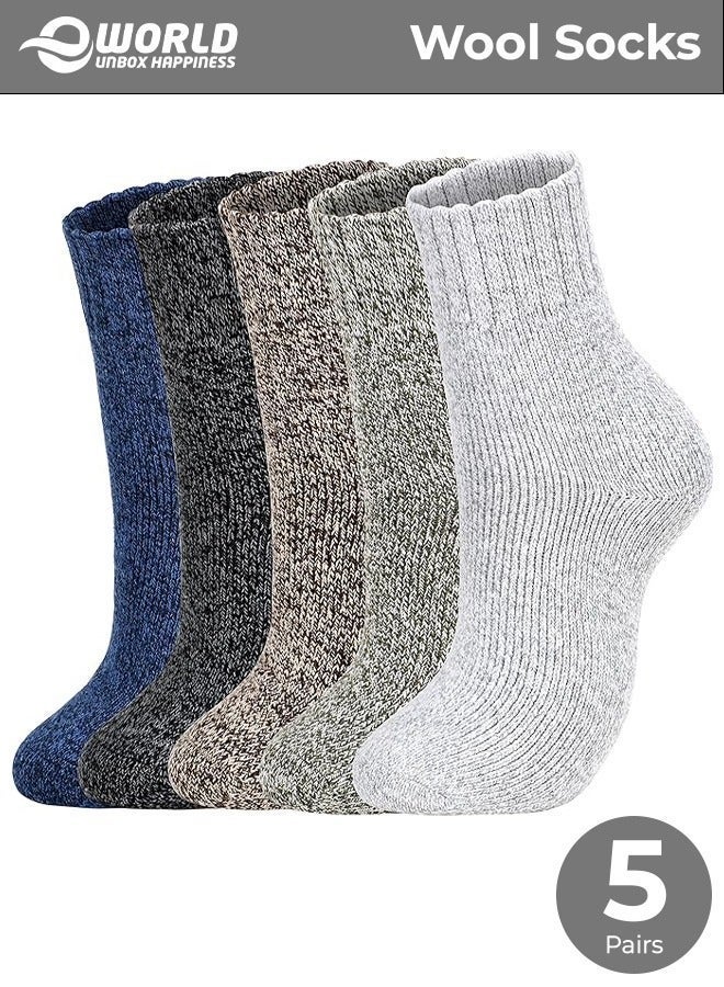Eworld 5 Pairs Wool Socks for Men and Women, Super Soft, Warm and Cozy Thick Knit Crew Socks with Terry-Loop Cushioning, Ideal for Cold Weather, Hiking and Outdoor Activities, Perfect Gift for Winter - Image 1