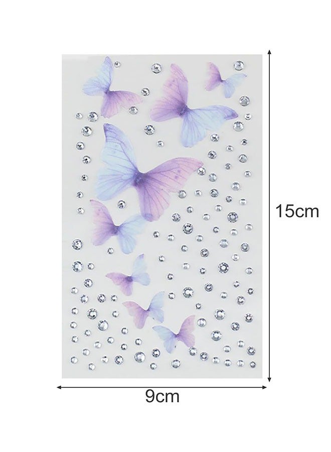 3 Sheets 3D Self-Adhesive Rhinestone Decals for Eyes, Face & Nails – Purple Butterfly Iridescent Gem Stickers (330PCS) - Image 2