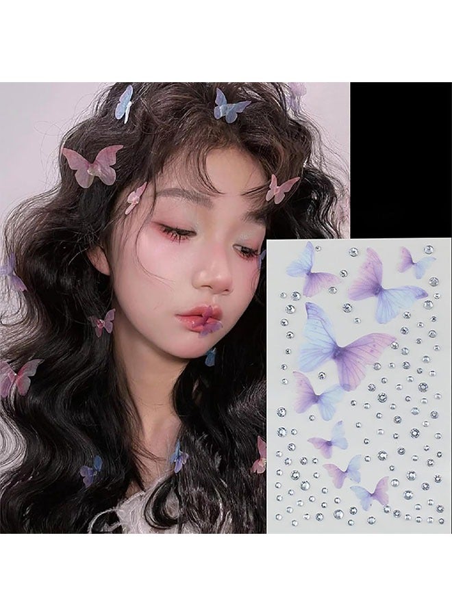 3 Sheets 3D Self-Adhesive Rhinestone Decals for Eyes, Face & Nails – Purple Butterfly Iridescent Gem Stickers (330PCS) - Image 5