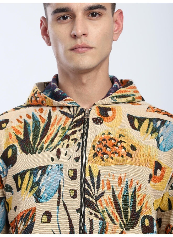 Beyoung Beige Tropical Print Hoodie Shacket  - Image 5