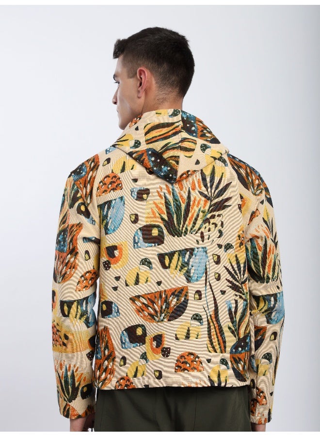 Beyoung Beige Tropical Print Hoodie Shacket  - Image 3