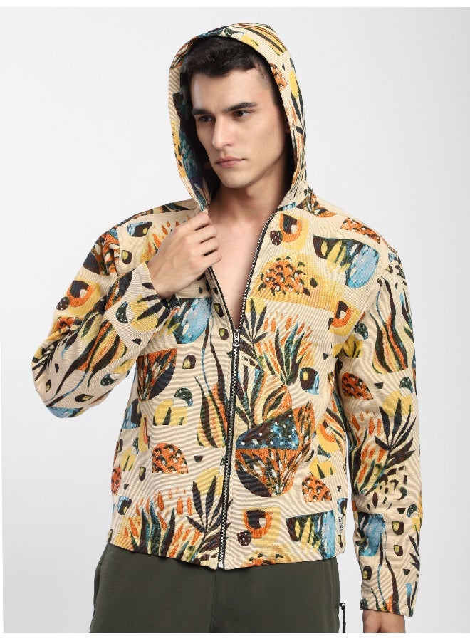 Beyoung Beige Tropical Print Hoodie Shacket  - Image 4