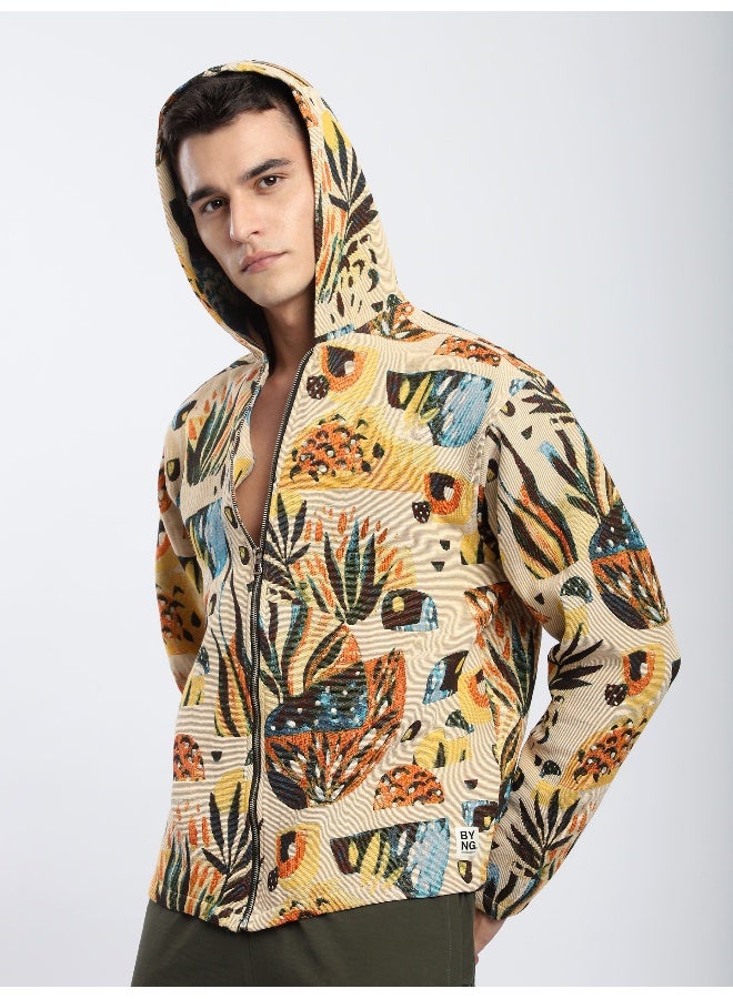 Beyoung Beige Tropical Print Hoodie Shacket  - Image 2