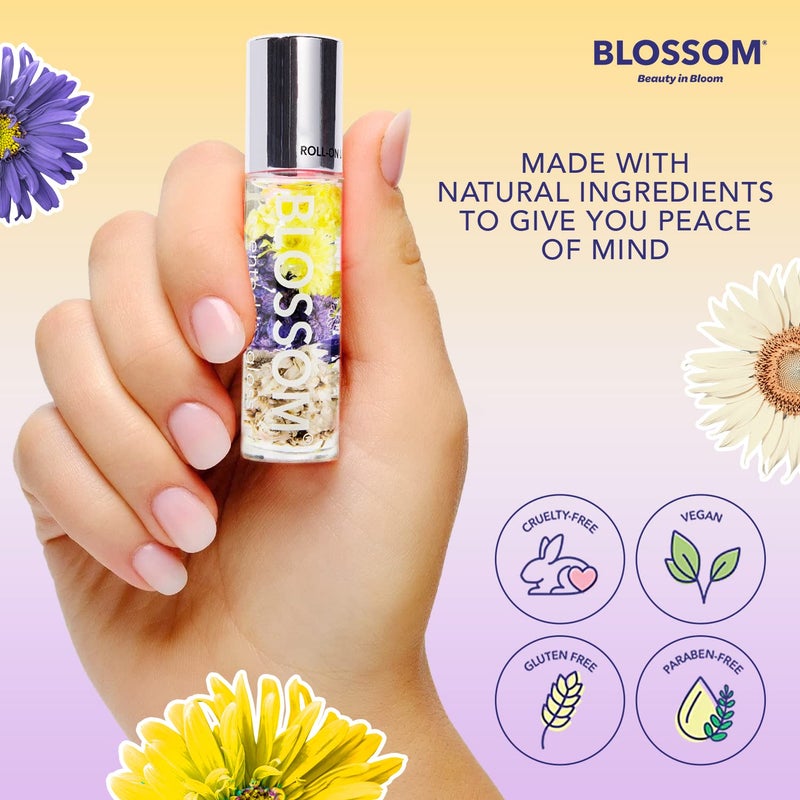 Blossom Roll on Lip Gloss, Scented Clear High Shine Moisturizing Lip Oil, Non Sticky, Infused with Real Flowers, Made in USA, 0.2oz, Vanilla Bean - Image 3